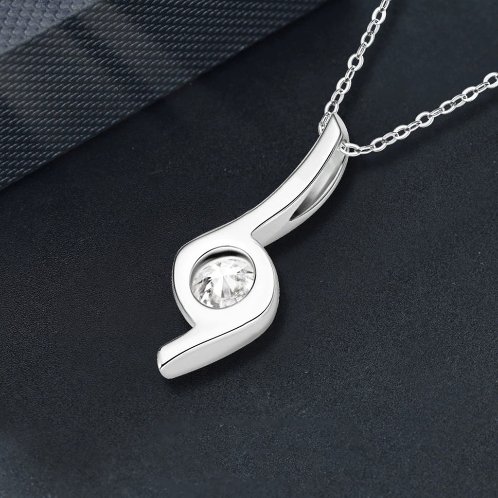 Musical Note Round Moissanite Necklace in Gold-Plated S925 sterling silver angled necklace detail showing pendant profile