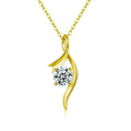 Ribbon Twist Round Moissanite Necklace in Gold-Plated S925 sterling silver white background product photo showing ribbon twist pendant with a 1 ct round moissanite center