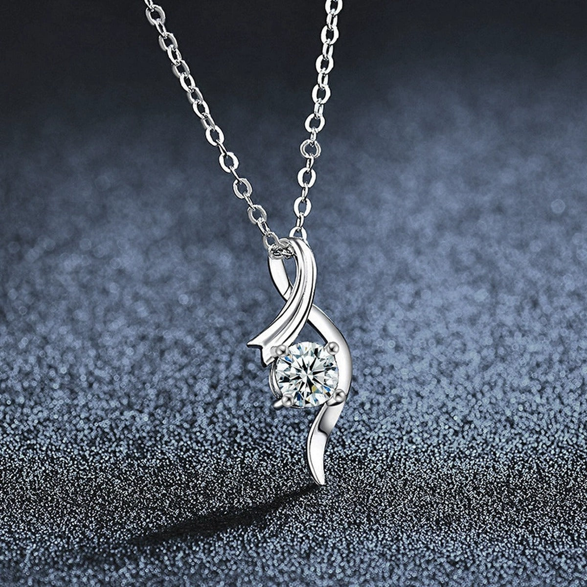 Ribbon Twist Round Moissanite Necklace in Gold-Plated S925 sterling silver dark display product view showing pendant and chain