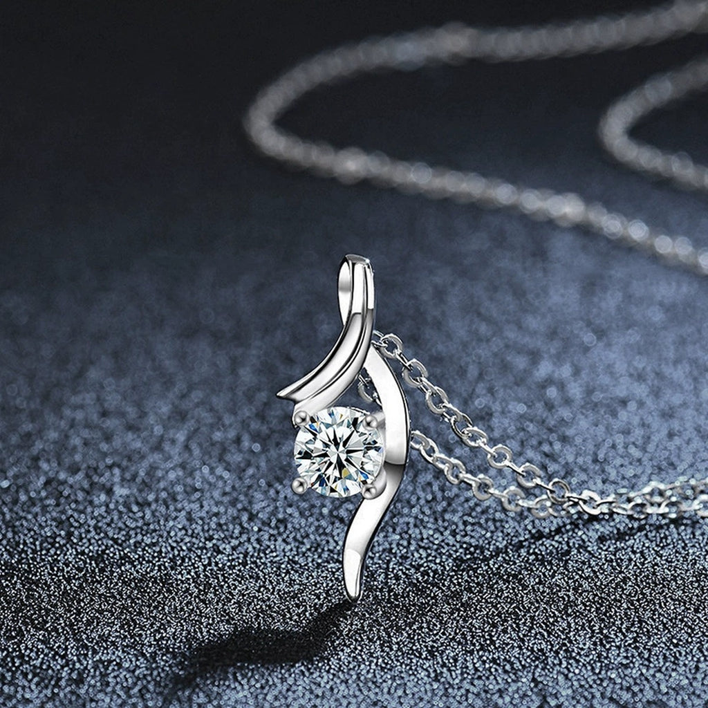 Ribbon Twist Round Moissanite Necklace in Gold-Plated S925 sterling silver close-up product scene showing stone setting