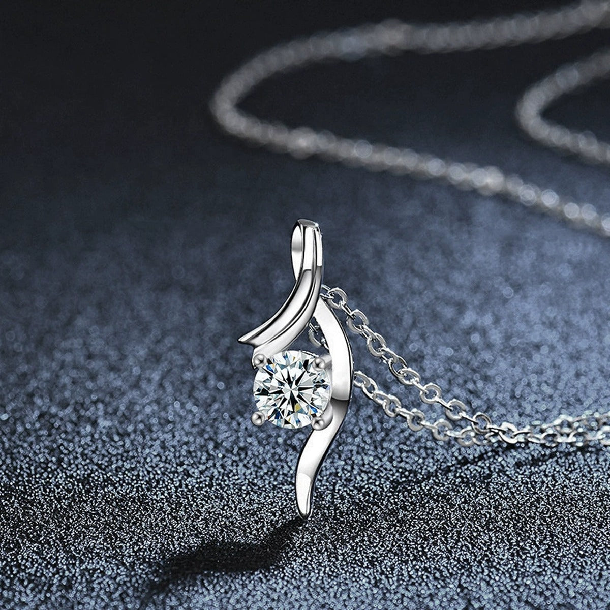 Ribbon Twist Round Moissanite Necklace in Gold-Plated S925 sterling silver close-up product scene showing stone setting