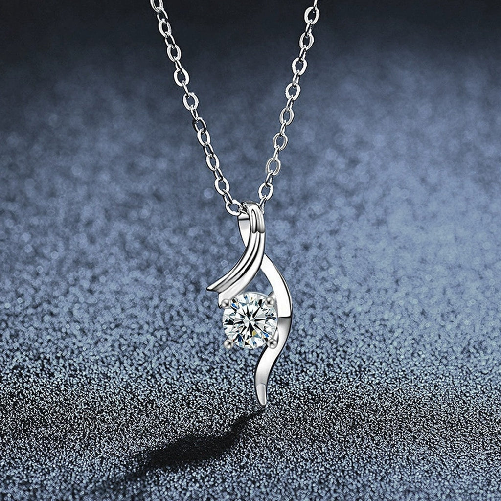 Ribbon Twist Round Moissanite Necklace in Gold-Plated S925 sterling silver angled necklace detail showing pendant profile