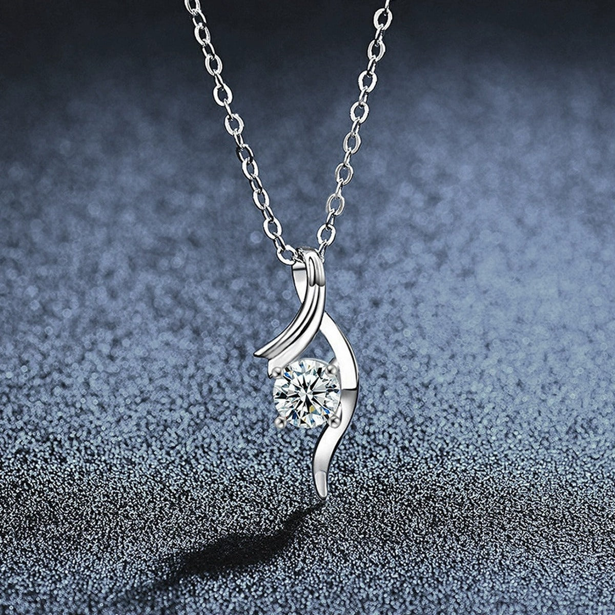 Ribbon Twist Round Moissanite Necklace in Gold-Plated S925 sterling silver angled necklace detail showing pendant profile