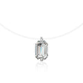 Emerald and Radiant Cut Moissanite Illusion Necklace in Gold-Plated S925 sterling silver alternate metal color white background product view showing an elongated solitaire floating on a fine illusion line