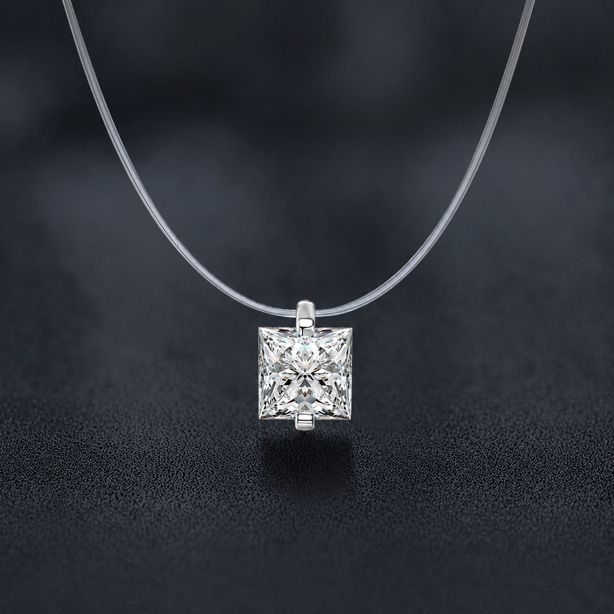 Princess Cut Moissanite Illusion Necklace in Gold-Plated S925 sterling silver close-up styled product scene showing pendant setting