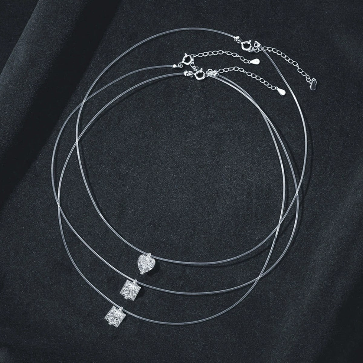 Princess Cut Moissanite Illusion Necklace in Gold-Plated S925 sterling silver display scene showing chain and stone layout