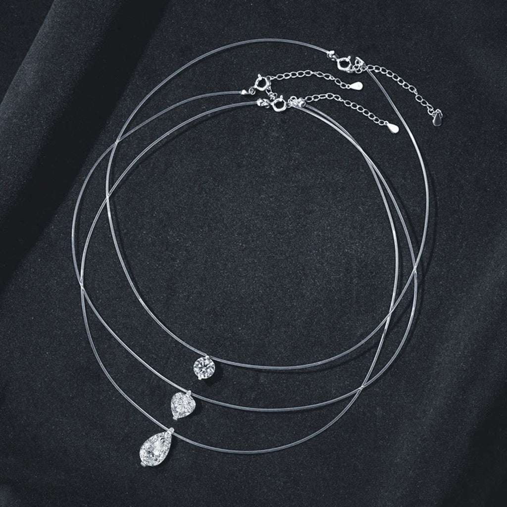 Pear Cut Moissanite Illusion Necklace in Gold-Plated S925 sterling silver display scene showing chain and stone layout