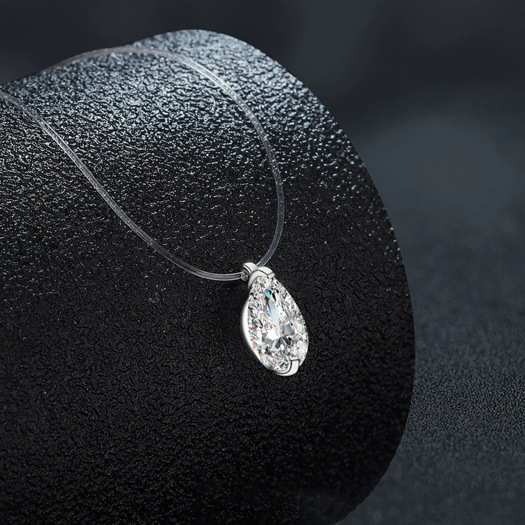 Pear Cut Moissanite Illusion Necklace in Gold-Plated S925 sterling silver angled product detail view