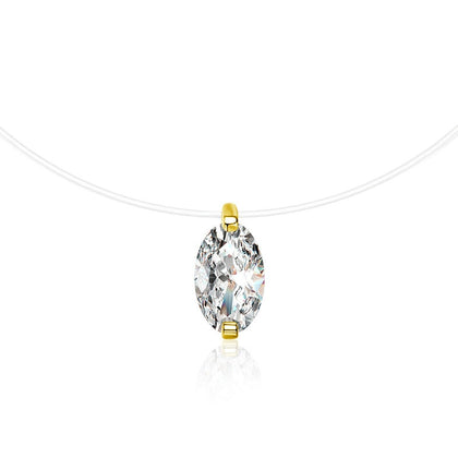 Oval Cut Moissanite Illusion Necklace in Gold-Plated S925 sterling silver white background front product view showing an oval-cut solitaire appearing to float at the neckline