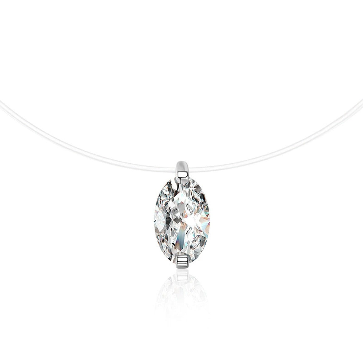 Oval Cut Moissanite Illusion Necklace in Gold-Plated S925 sterling silver alternate metal color white background product view showing an oval-cut solitaire appearing to float at the neckline