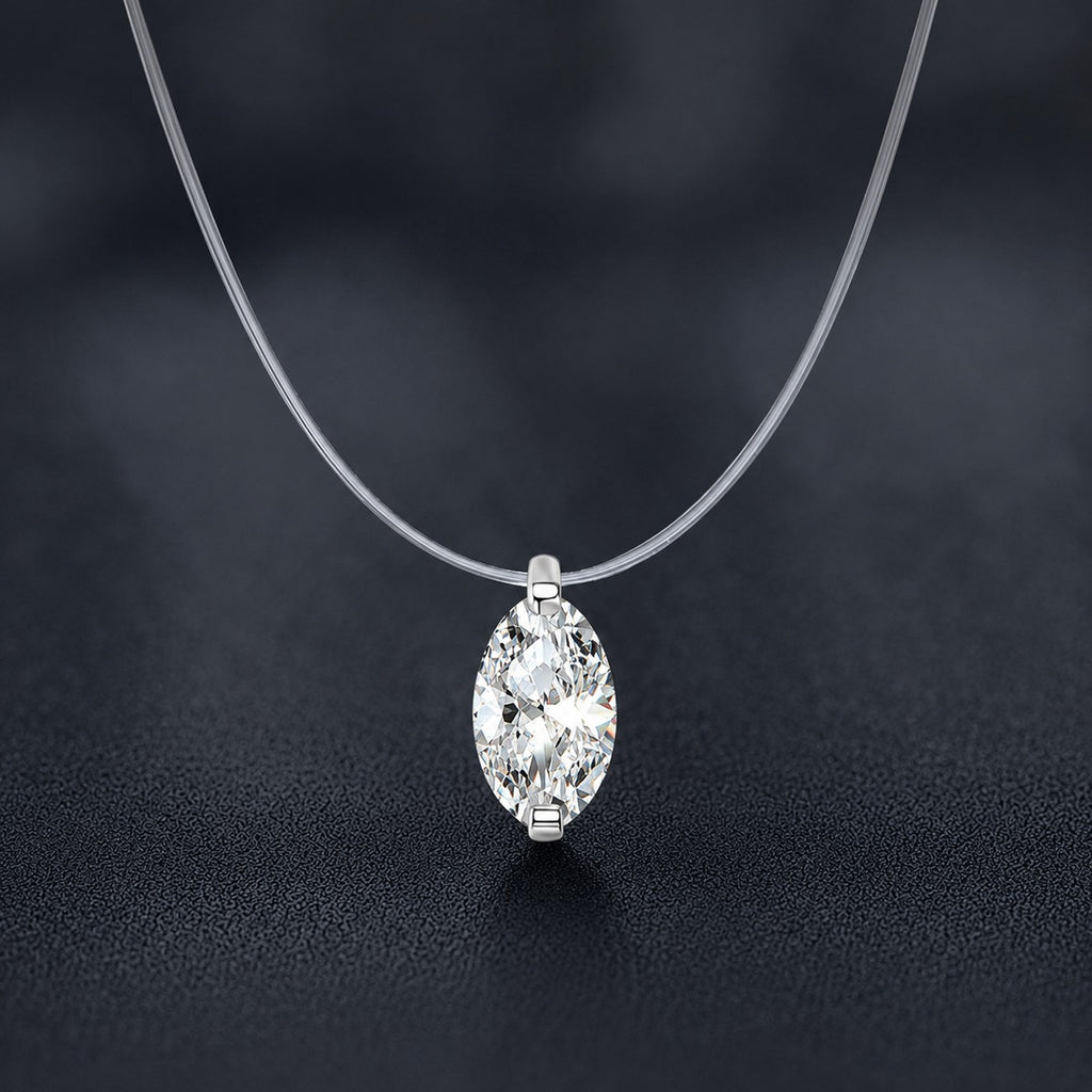 Oval Cut Moissanite Illusion Necklace in Gold-Plated S925 sterling silver close-up styled product scene showing pendant setting