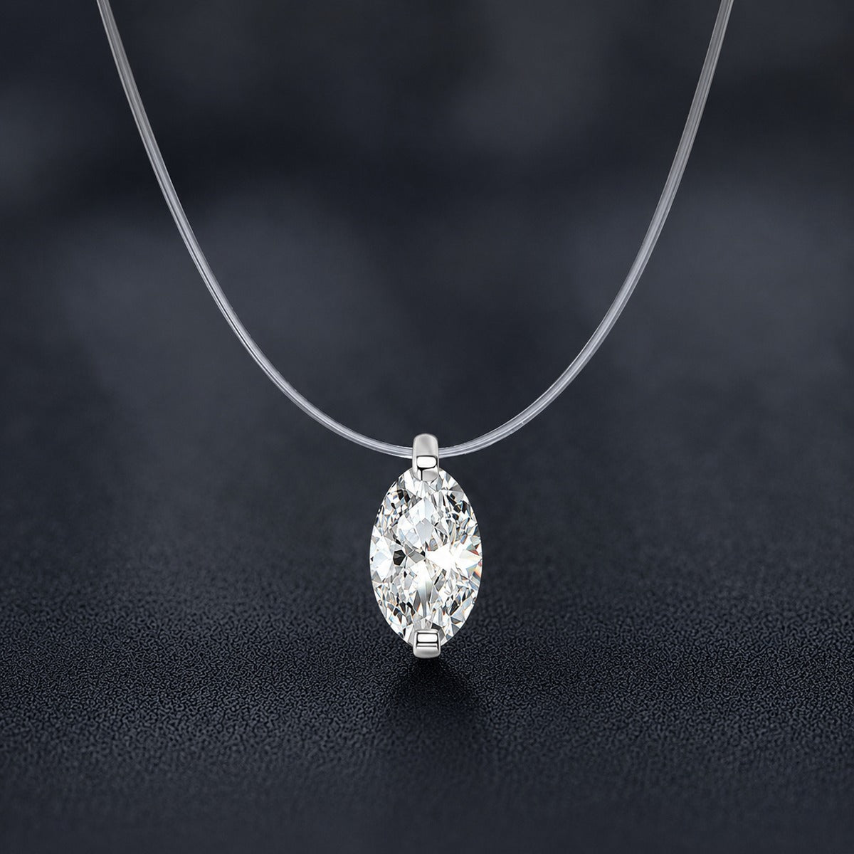Oval Cut Moissanite Illusion Necklace in Gold-Plated S925 sterling silver close-up styled product scene showing pendant setting