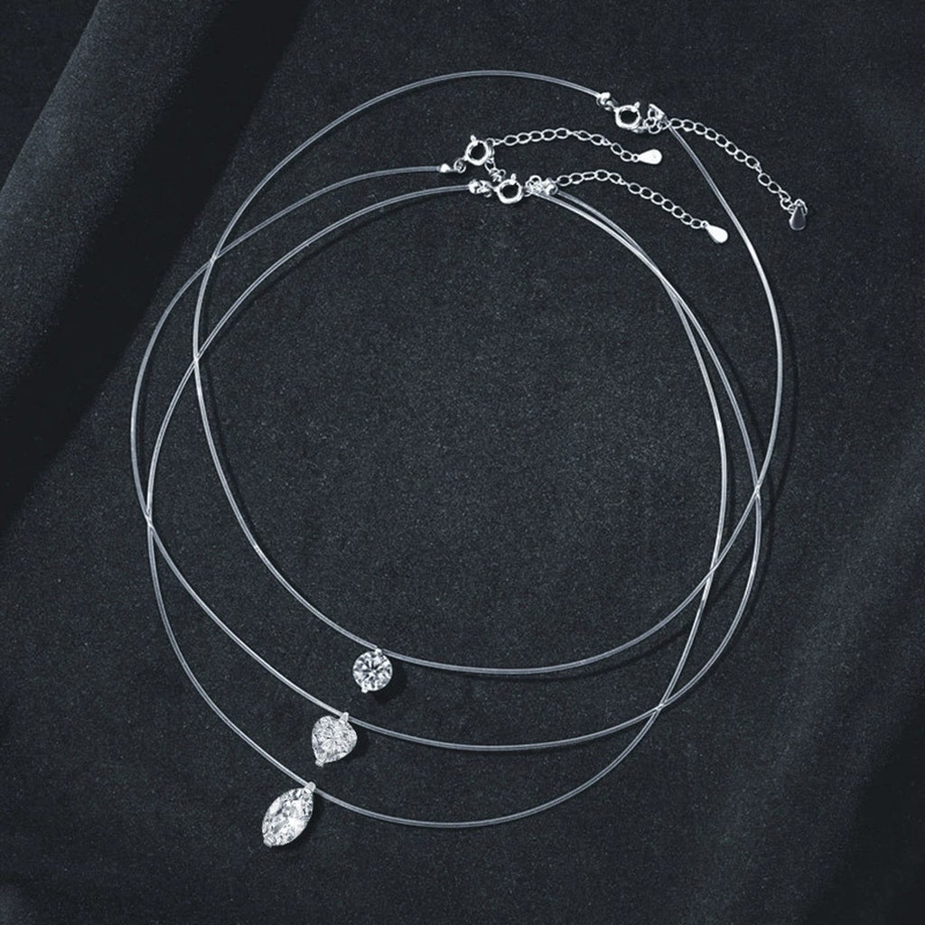 Oval Cut Moissanite Illusion Necklace in Gold-Plated S925 sterling silver display scene showing chain and stone layout