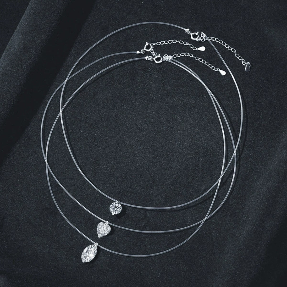 Oval Cut Moissanite Illusion Necklace in Gold-Plated S925 sterling silver display scene showing chain and stone layout