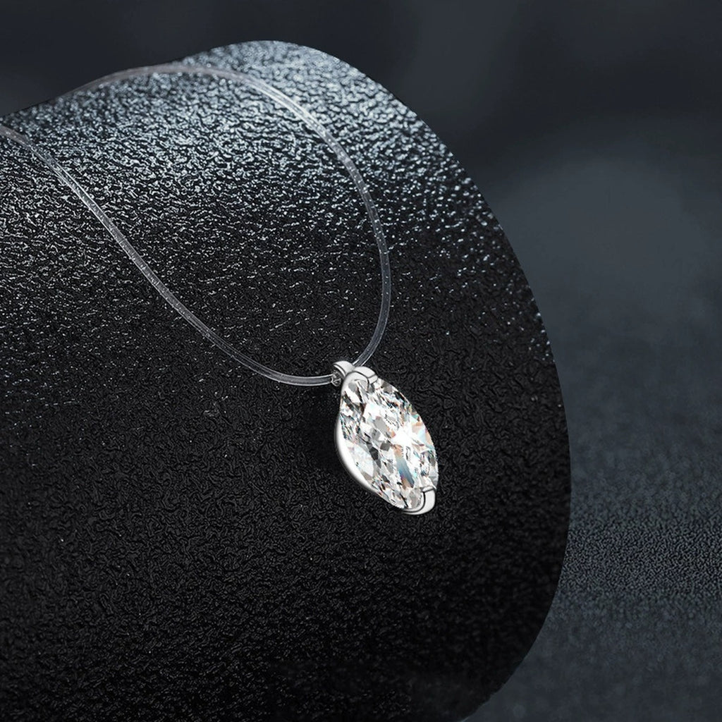 Oval Cut Moissanite Illusion Necklace in Gold-Plated S925 sterling silver angled product detail view