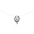 Heart Cut Moissanite Illusion Necklace in Gold-Plated S925 sterling silver white background front product view showing a heart-cut solitaire hovering on a fine illusion line