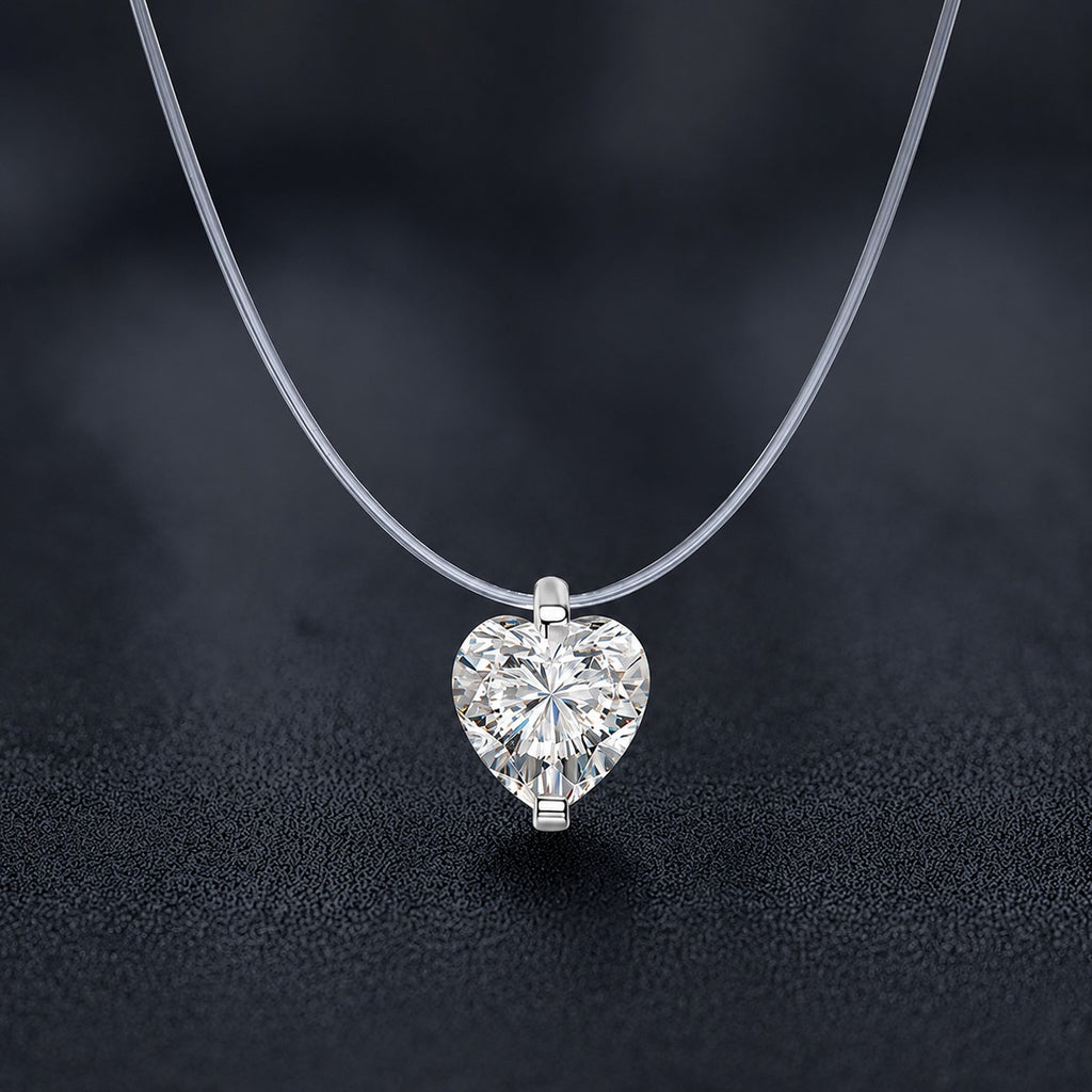 Heart Cut Moissanite Illusion Necklace in Gold-Plated S925 sterling silver close-up styled product scene showing pendant setting