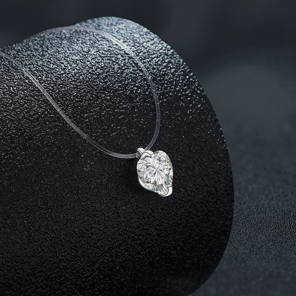 Heart Cut Moissanite Illusion Necklace in Gold-Plated S925 sterling silver display scene showing chain and stone layout