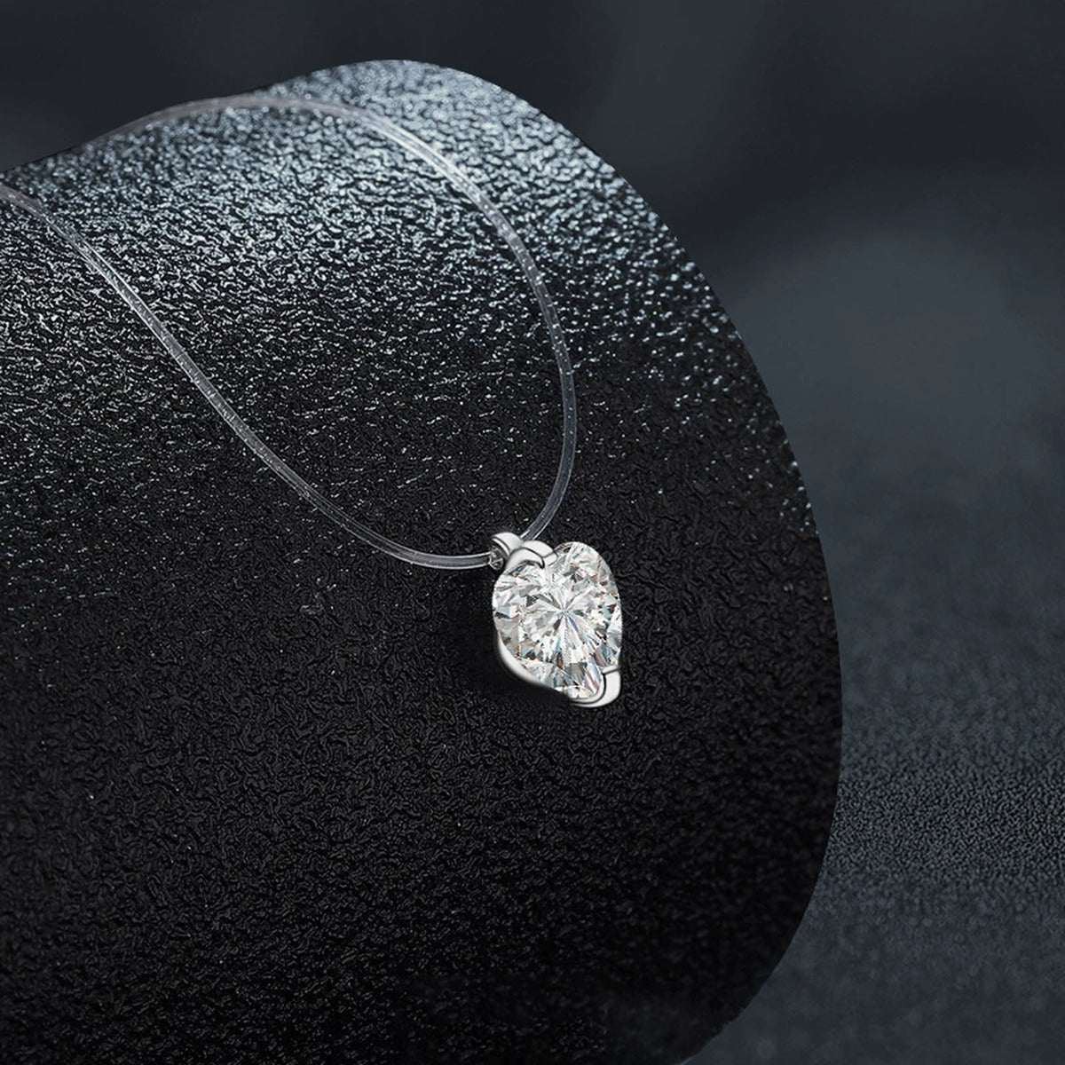 Heart Cut Moissanite Illusion Necklace in Gold-Plated S925 sterling silver display scene showing chain and stone layout