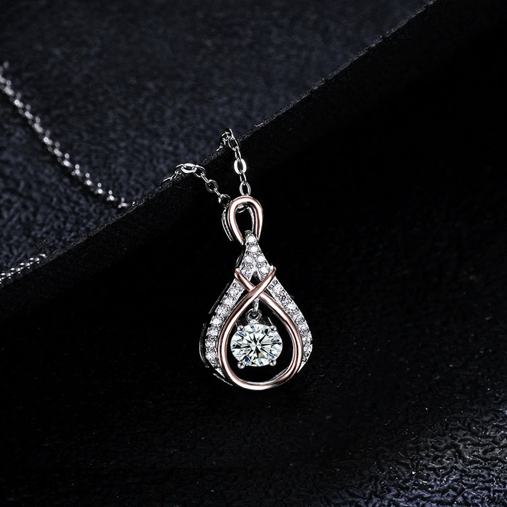 Two-Tone Dancing Round Moissanite Teardrop Necklace with CZ in S925 sterling silver angled product detail view