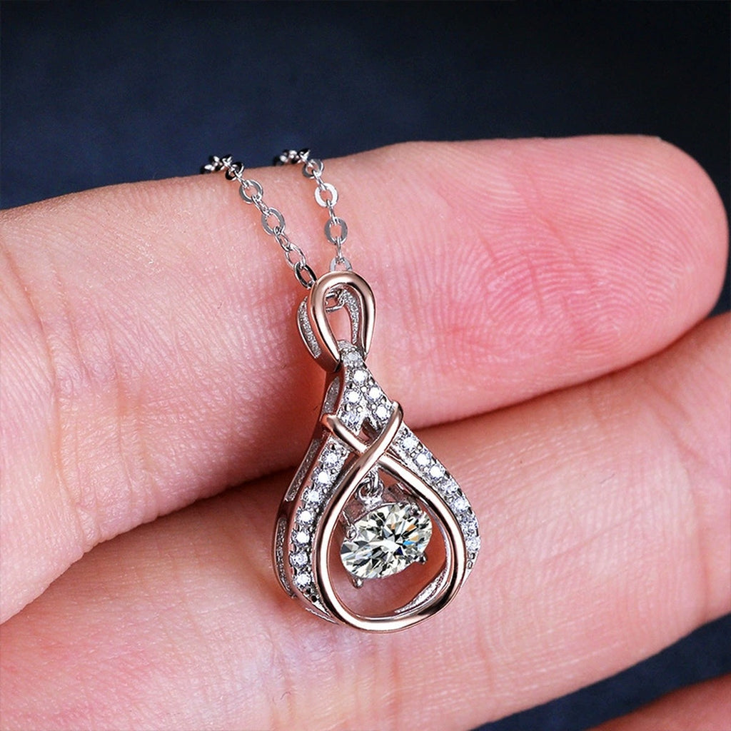 Two-Tone Dancing Round Moissanite Teardrop Necklace with CZ in S925 sterling silver additional product styling view