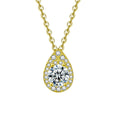 Teardrop Round Moissanite Necklace with CZ in Gold-Plated S925 sterling silver white background product photo showing teardrop pendant with a 1 ct round moissanite and CZ accents