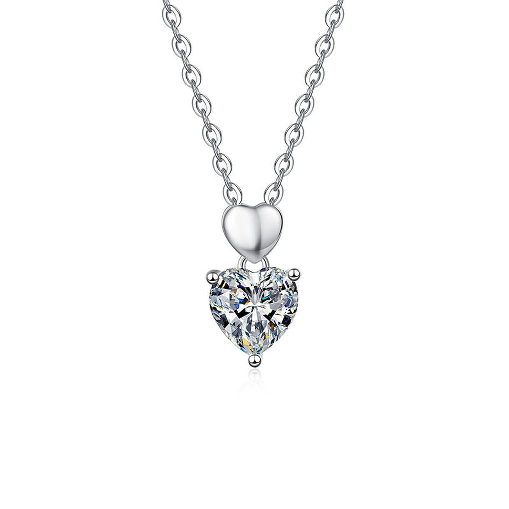 Double Heart Cut Moissanite Necklace in Gold-Plated S925 sterling silver alternate metal color white background product view showing a polished heart link above a heart-cut moissanite solitaire