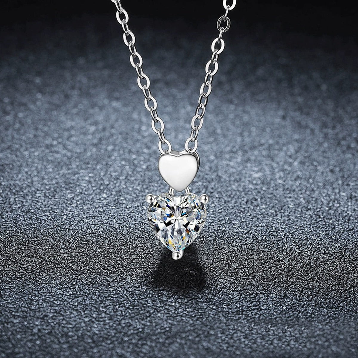 Double Heart Cut Moissanite Necklace in Gold-Plated S925 sterling silver close-up styled product scene showing pendant setting