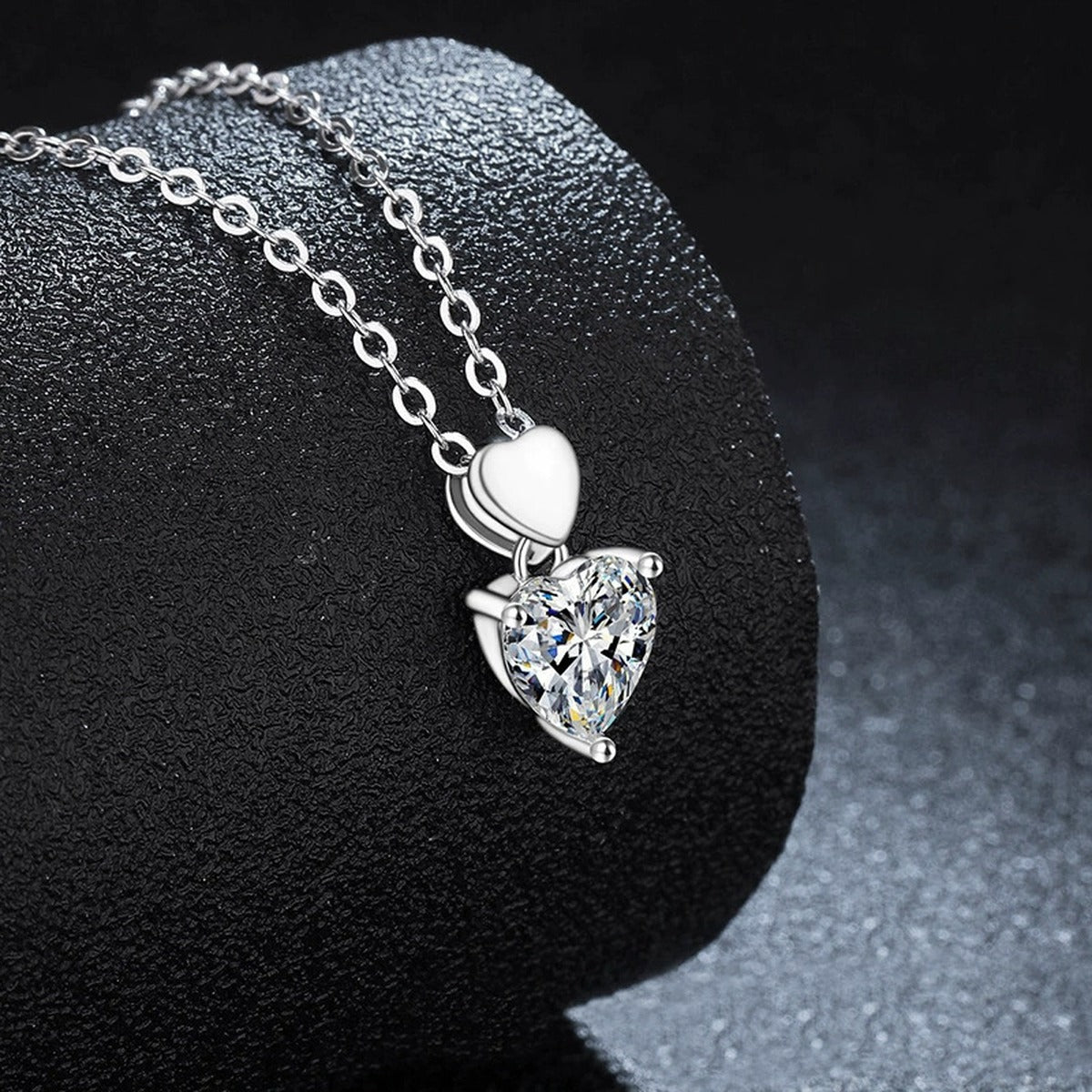 Double Heart Cut Moissanite Necklace in Gold-Plated S925 sterling silver display scene showing chain and stone layout