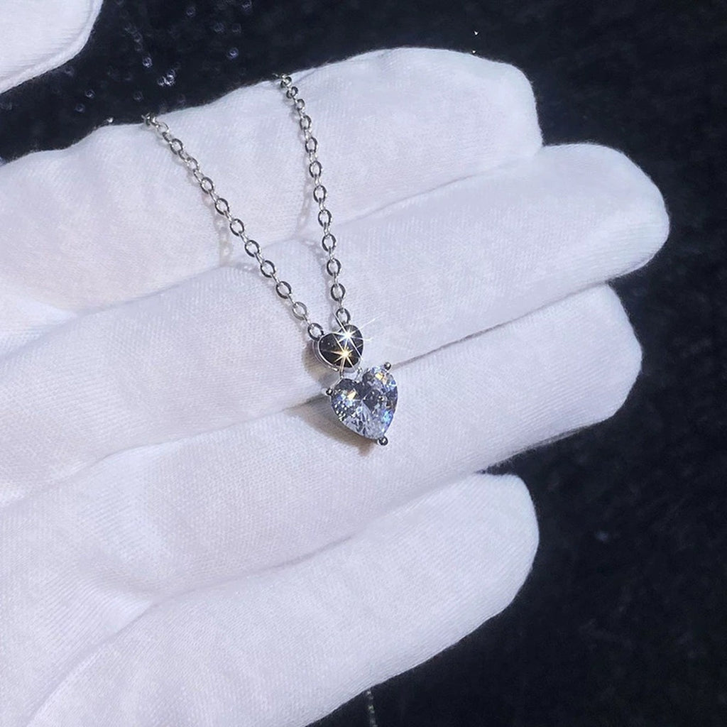Double Heart Cut Moissanite Necklace in Gold-Plated S925 sterling silver angled product detail view