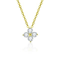Four-Leaf Clover Round Moissanite Necklace in Gold-Plated S925 sterling silver white background product photo showing four-leaf clover pendant with a small round moissanite center