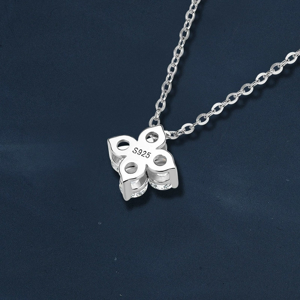 Four-Leaf Clover Round Moissanite Necklace in Gold-Plated S925 sterling silver close-up product scene showing stone setting