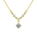 Galaxy Round Moissanite Drop Necklace with CZ in Gold-Plated S925 sterling silver white background front product view showing galaxy-inspired station arc ending in a round moissanite drop with CZ accents