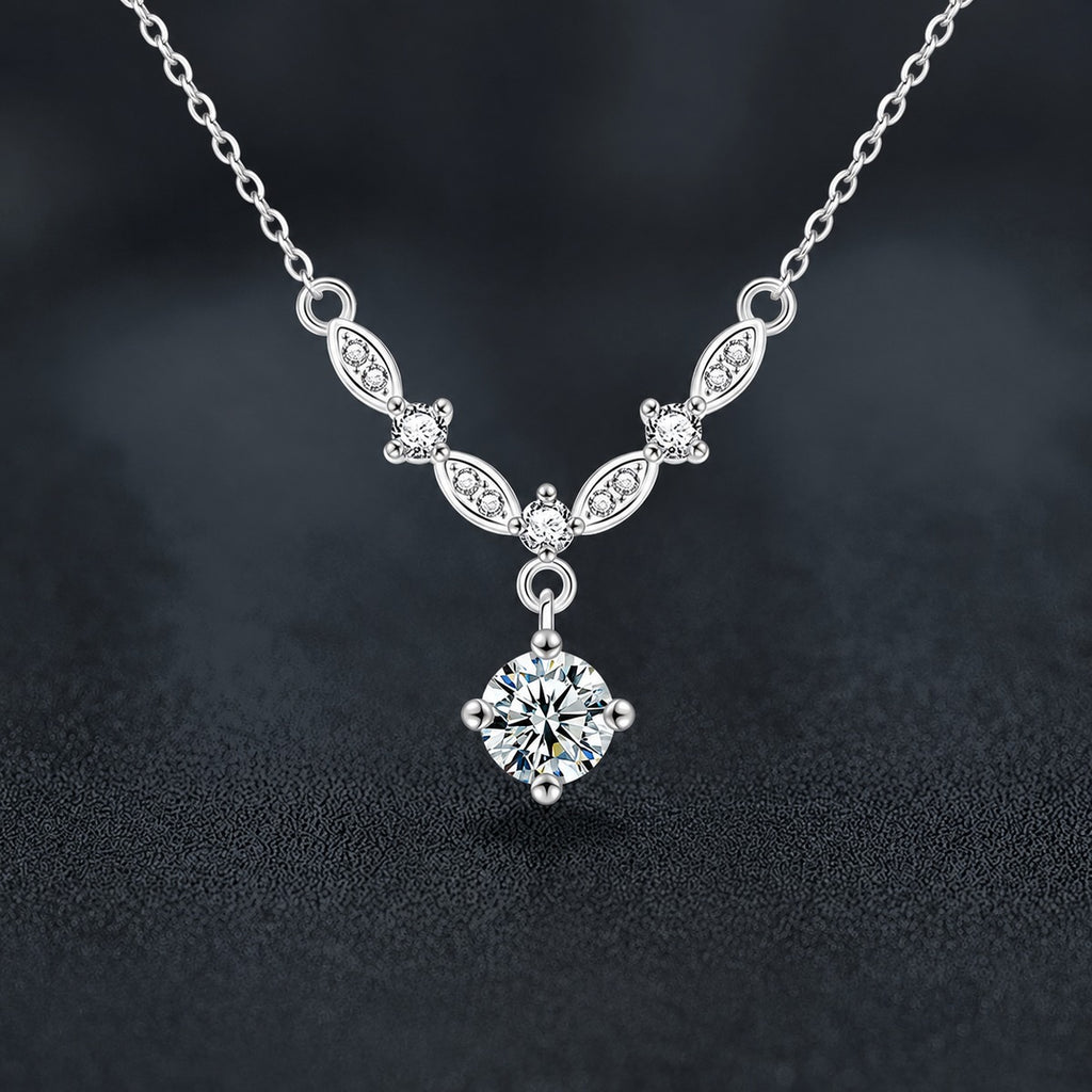 Galaxy Round Moissanite Drop Necklace with CZ in Gold-Plated S925 sterling silver close-up styled product scene showing pendant setting