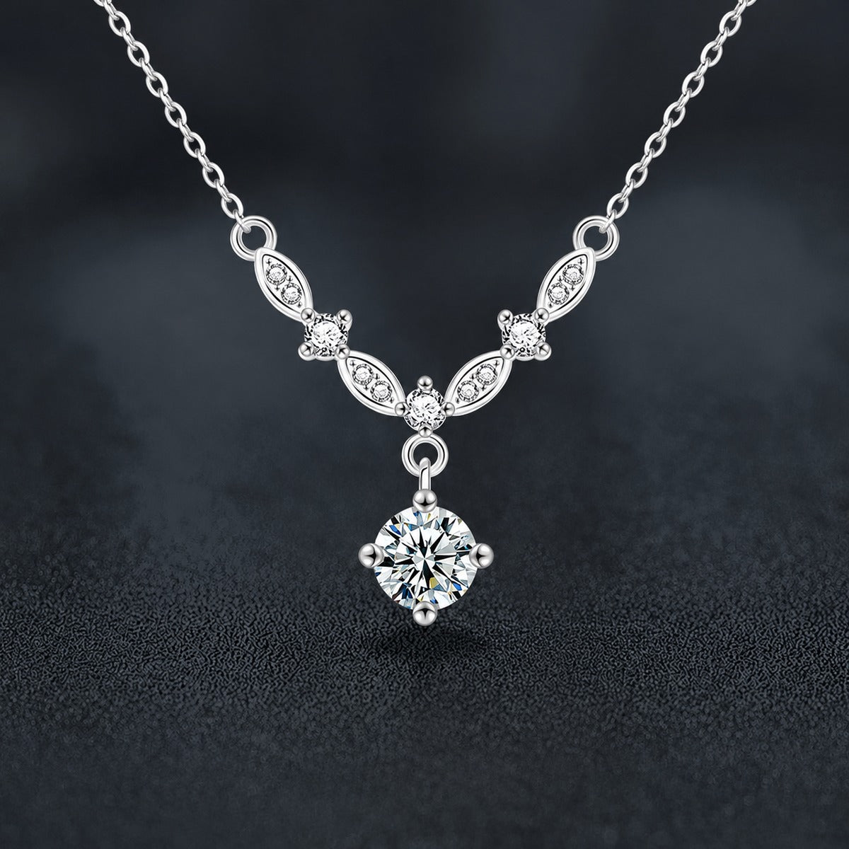 Galaxy Round Moissanite Drop Necklace with CZ in Gold-Plated S925 sterling silver close-up styled product scene showing pendant setting