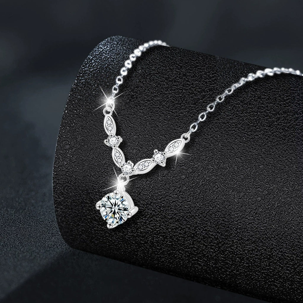 Galaxy Round Moissanite Drop Necklace with CZ in Gold-Plated S925 sterling silver display scene showing chain and stone layout