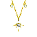 Six-Point Star Round Moissanite Necklace with CZ in Gold-Plated S925 sterling silver white background front product view showing geometric six-point star pendant centered with a round moissanite