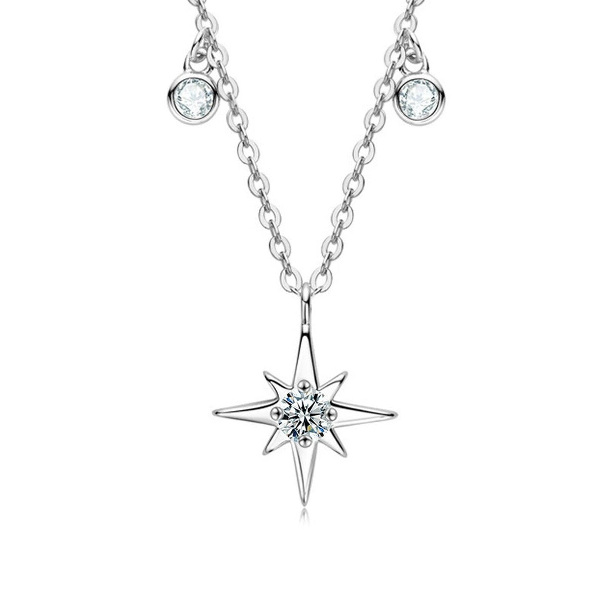 Six-Point Star Round Moissanite Necklace with CZ in Gold-Plated S925 sterling silver alternate metal color white background product view showing geometric six-point star pendant centered with a round moissanite