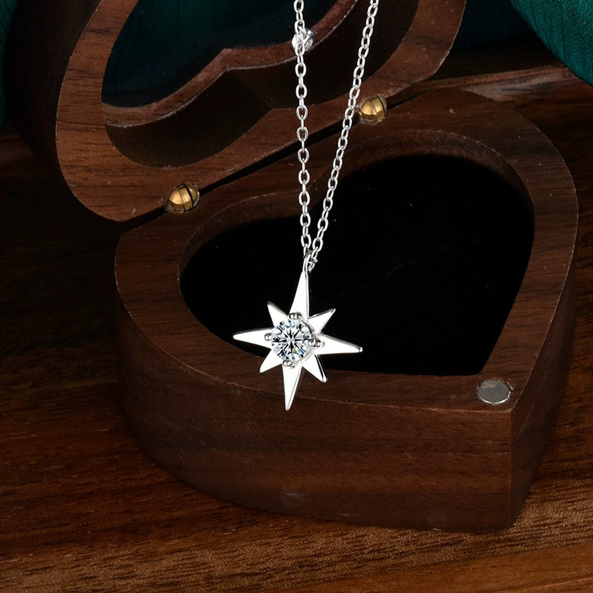 Six-Point Star Round Moissanite Necklace with CZ in Gold-Plated S925 sterling silver additional product styling view