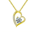 Double Heart Round Moissanite Necklace with CZ in Gold-Plated S925 sterling silver white background front product view showing interlocking double-heart pendant centered with a round moissanite