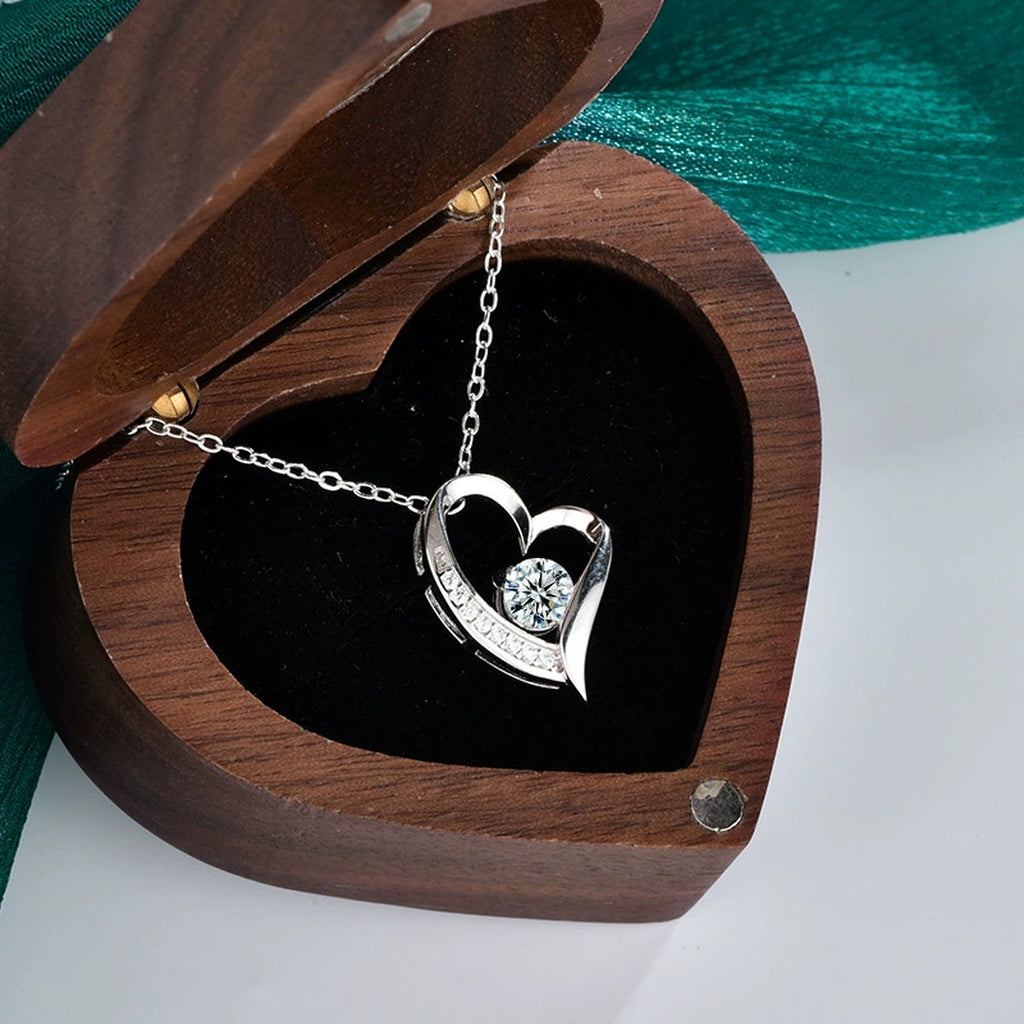 Double Heart Round Moissanite Necklace with CZ in Gold-Plated S925 sterling silver display scene showing chain and stone layout