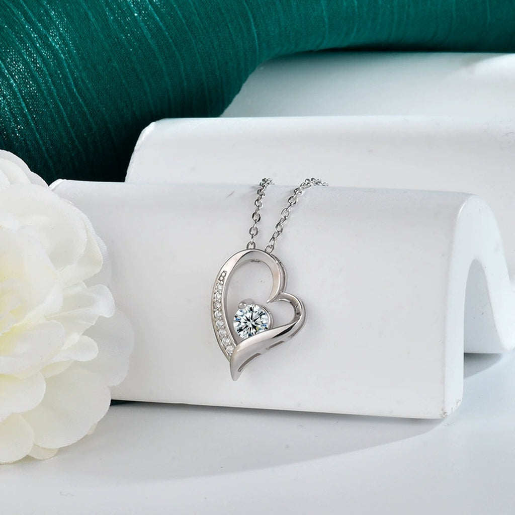 Double Heart Round Moissanite Necklace with CZ in Gold-Plated S925 sterling silver additional product styling view