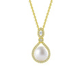 Teardrop Pearl Marquise Moissanite Necklace with CZ in Gold-Plated S925 sterling silver white background front product view showing teardrop pendant pairing a button pearl with marquise-cut moissanite and CZ