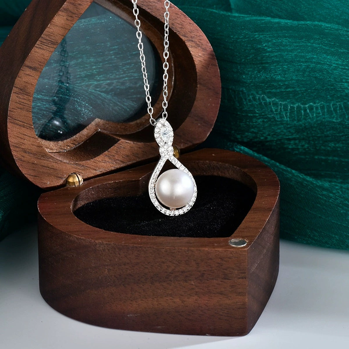 Teardrop Pearl Marquise Moissanite Necklace with CZ in Gold-Plated S925 sterling silver display scene showing chain and stone layout