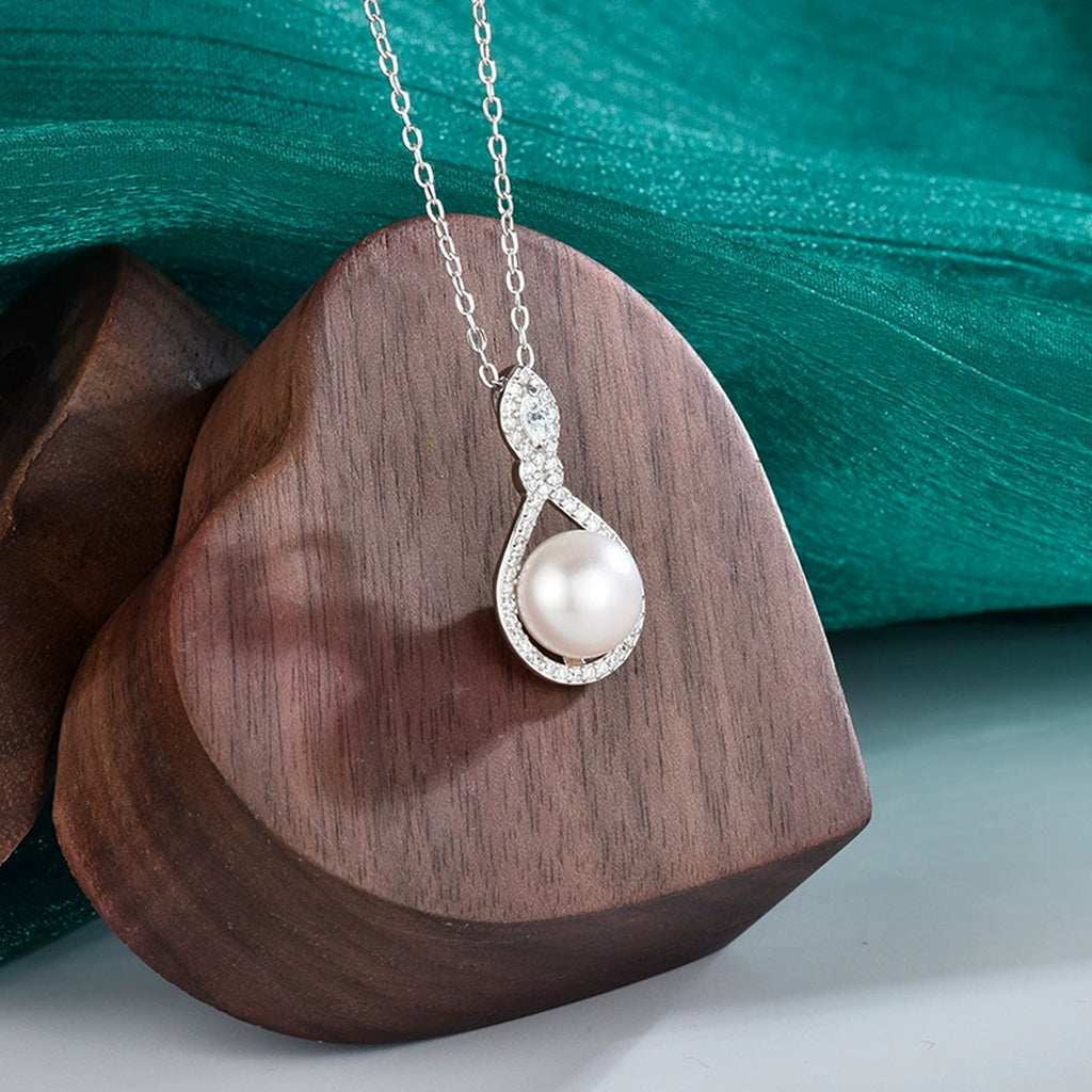 Teardrop Pearl Marquise Moissanite Necklace with CZ in Gold-Plated S925 sterling silver angled product detail view