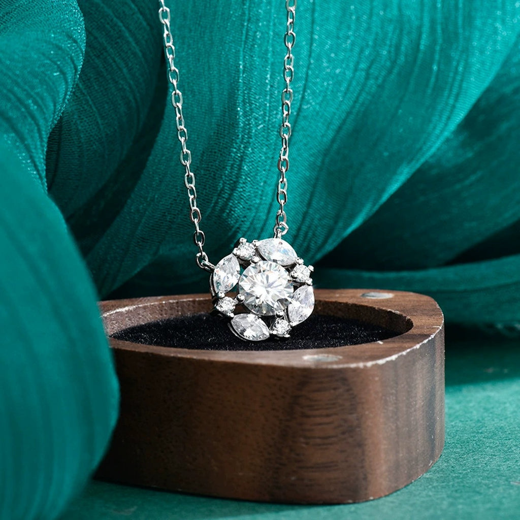 Floral Halo Round Moissanite Necklace with CZ in Gold-Plated S925 sterling silver additional product styling view