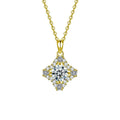 Four-Point Star Round Moissanite Necklace with CZ in Gold-Plated S925 sterling silver white background product photo showing four-point star pendant with a 1 ct round moissanite and CZ accents