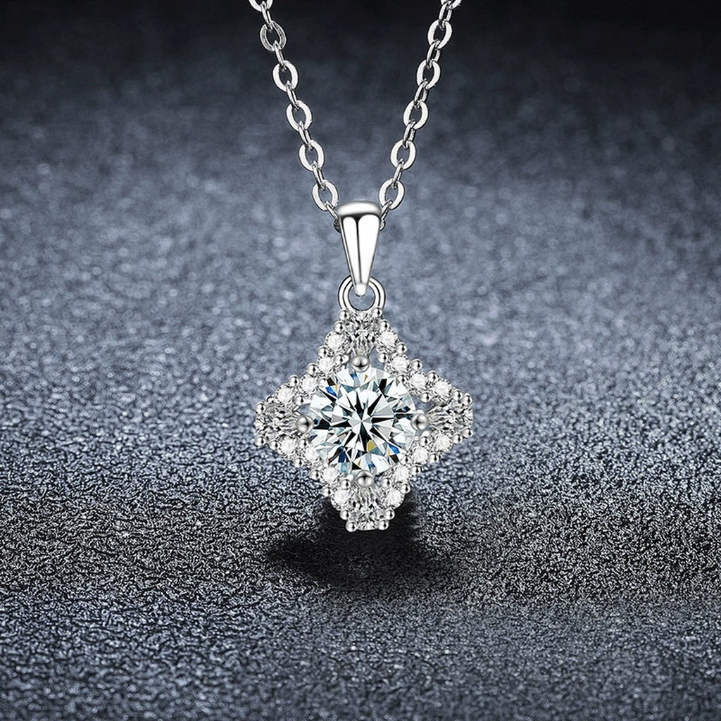 Four-Point Star Round Moissanite Necklace with CZ in Gold-Plated S925 sterling silver dark display product view showing pendant and chain