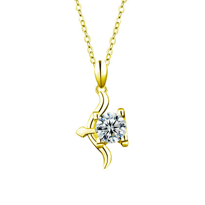 Zodiac Round Moissanite Necklace in Gold-Plated S925 sterling silver white background product photo showing zodiac pendant series with a 1 ct round moissanite center