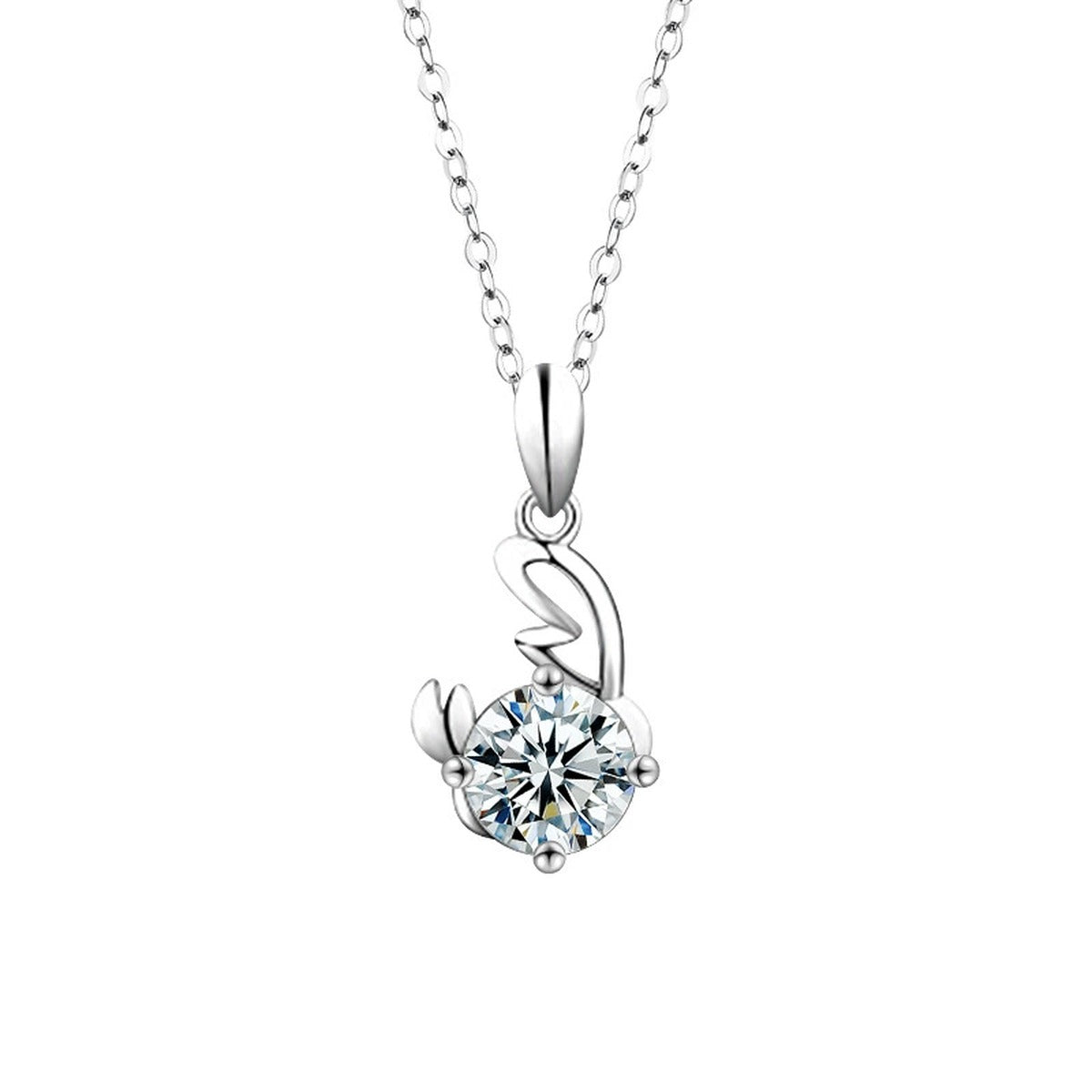 Zodiac Round Moissanite Necklace in Gold-Plated S925 sterling silver white background product photo showing zodiac pendant series with a 1 ct round moissanite center